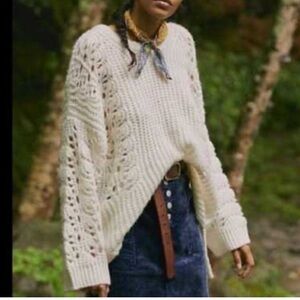 Pilcro Anthropologie Ivory Deveene Pointelle Knit Sweater